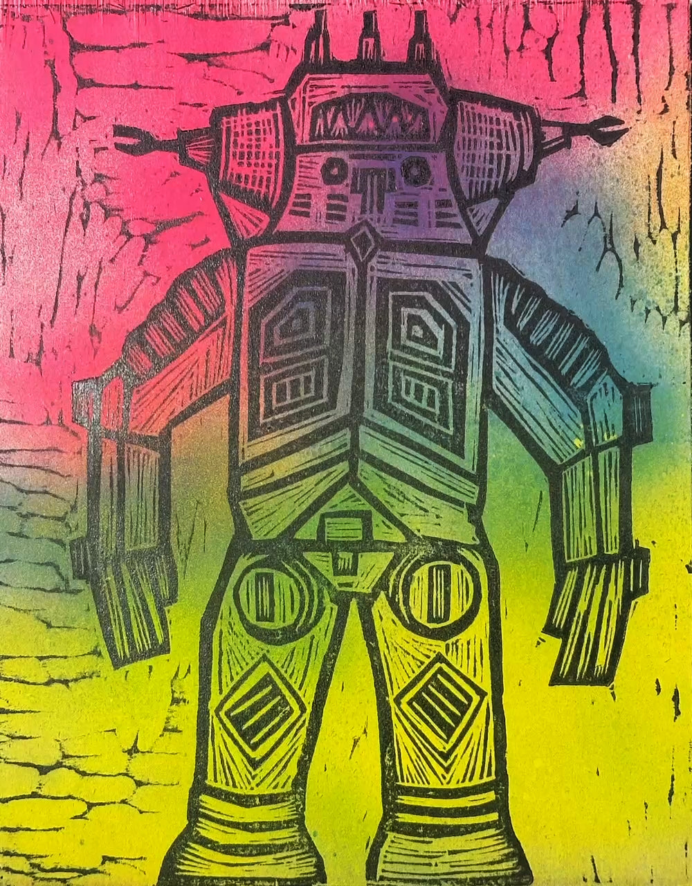 King Joe Woodcut printed on a Wooden Panel