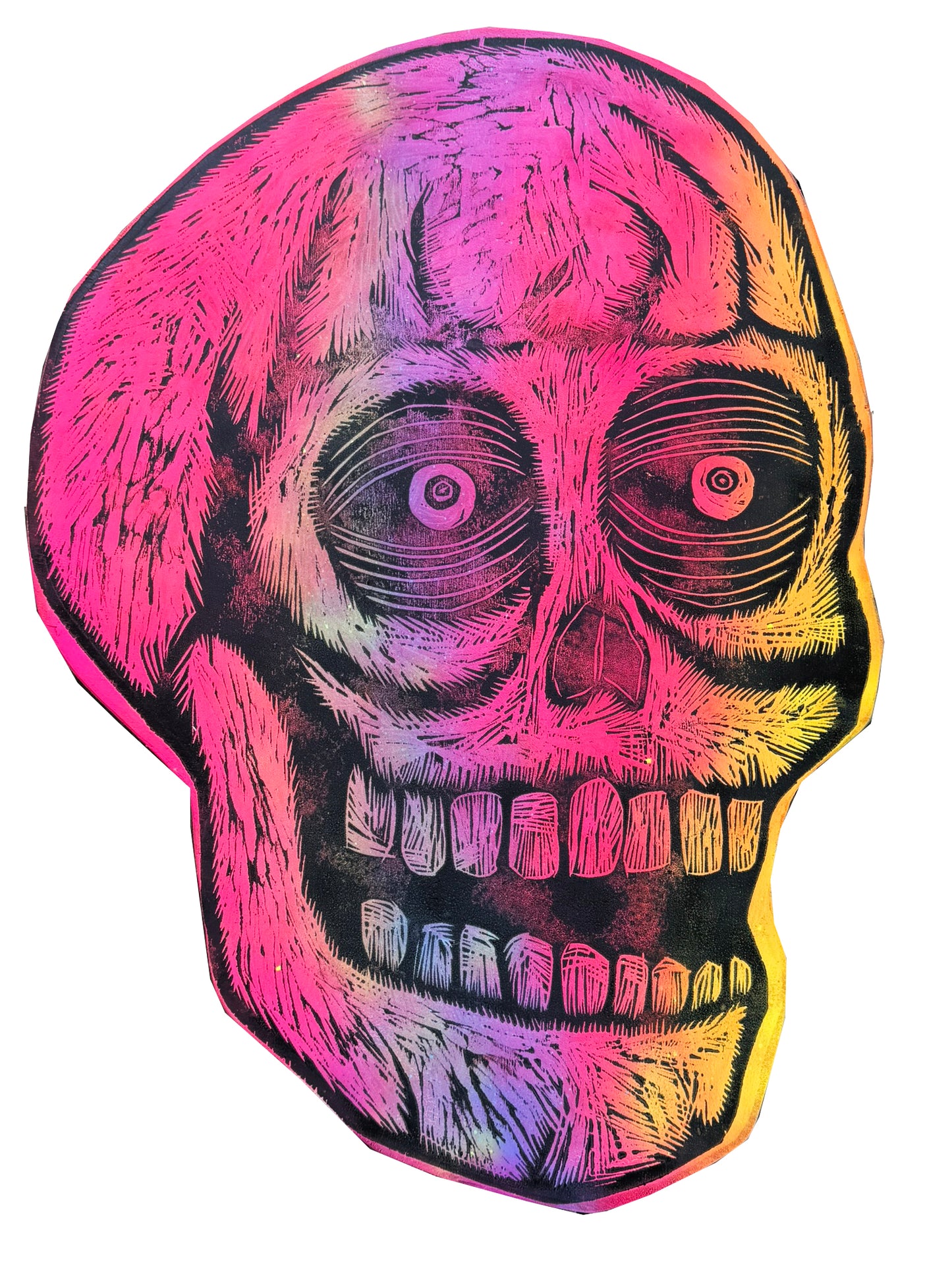 Large Skull Woodcut on Wooden Panel 23" x 33"