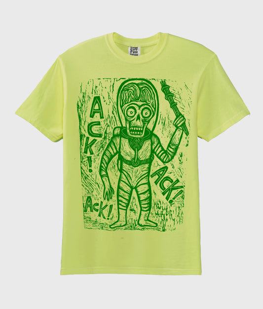Ack! Ack! Ack! Woodcut Handprinted T-Shirt