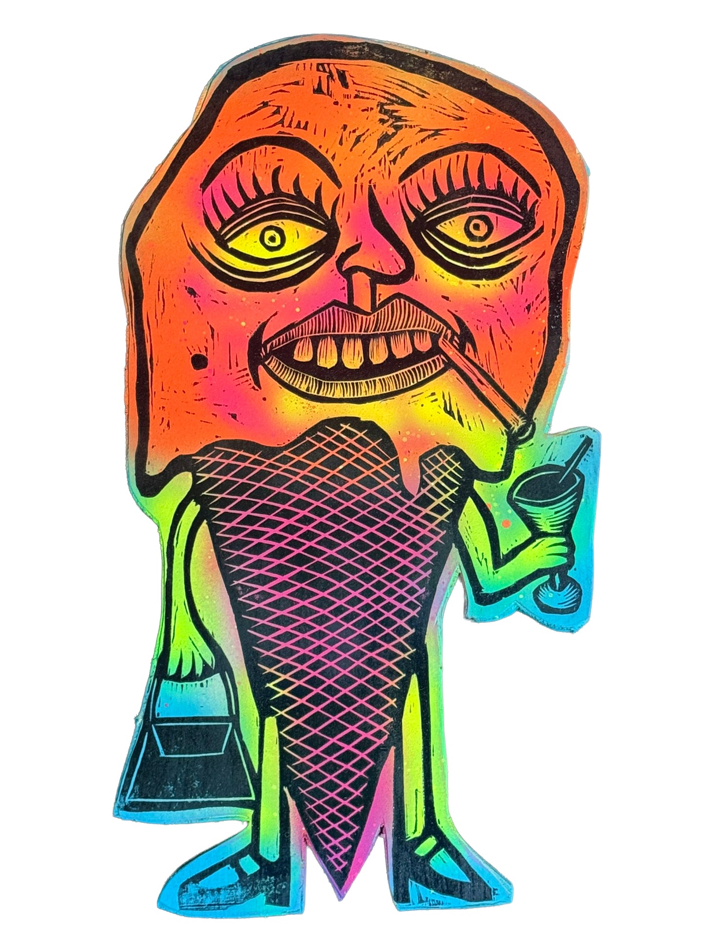 MeltDown Woodcut printed on Painted Wooden Panel