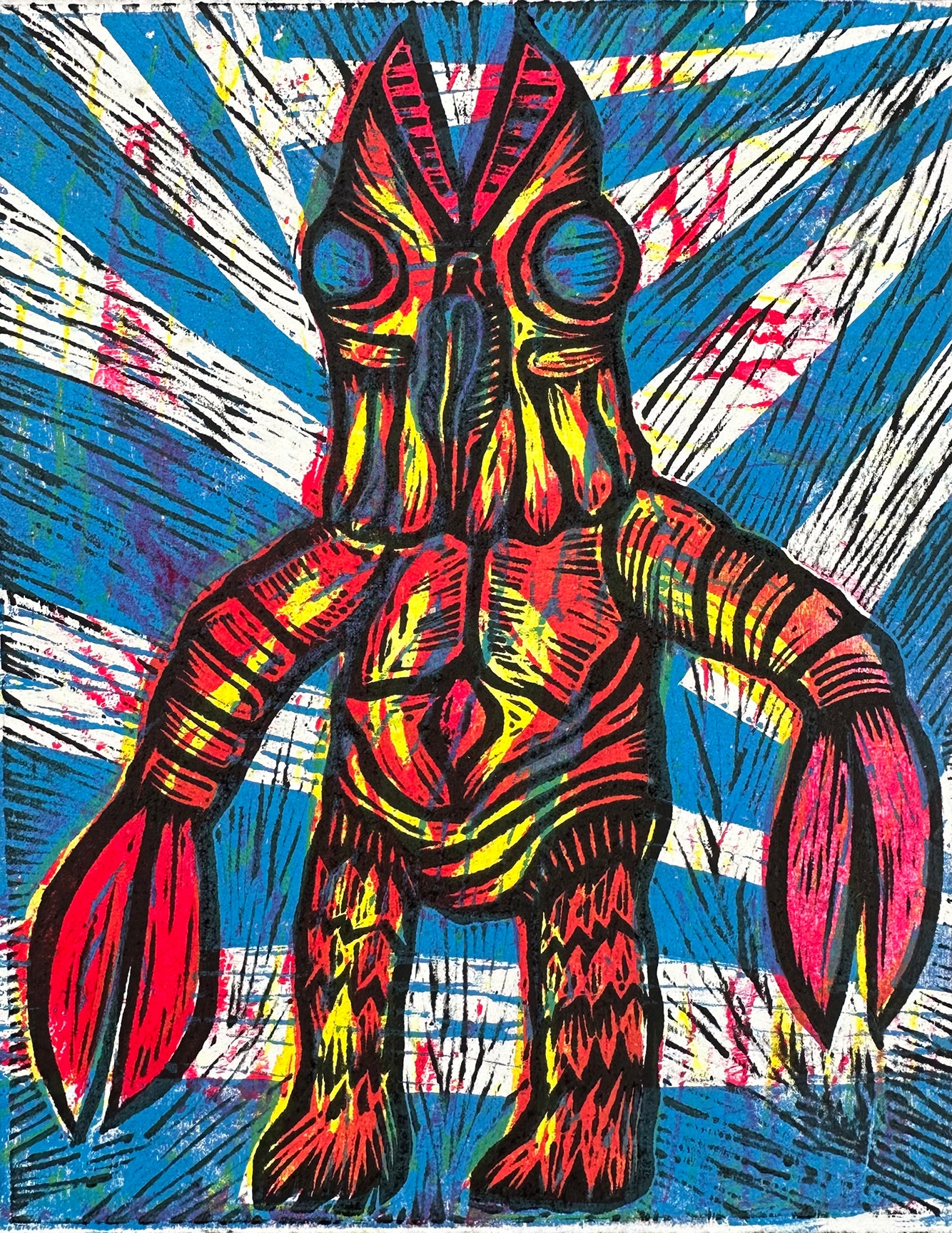 Baltan (Orange) Handprinted Multi Color Woodcut Limited Edition Print
