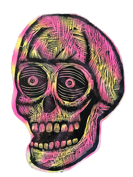 Skull Woodcut Printed on Wooden Panel 13" x 19"