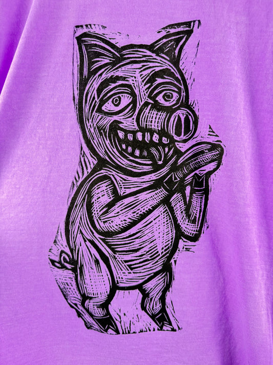 Porkchop Woodcut Handprinted T-Shirt
