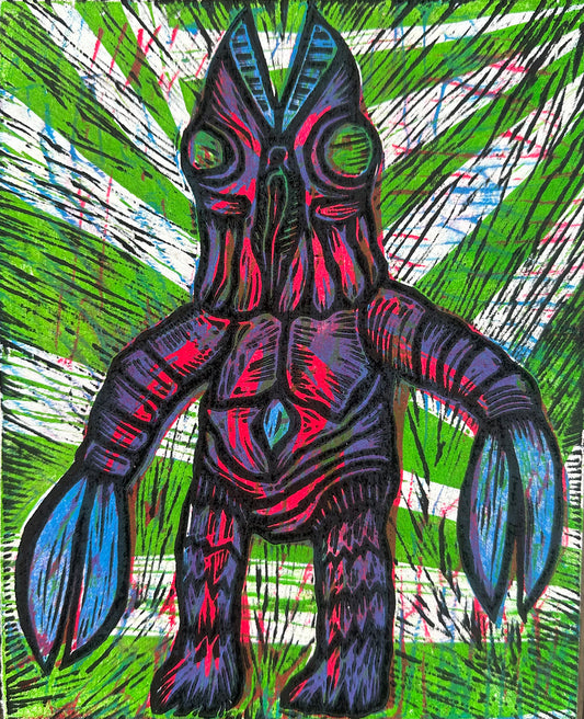 Baltan (Purple) Handprinted Multi Color Woodcut Limited Edition Print