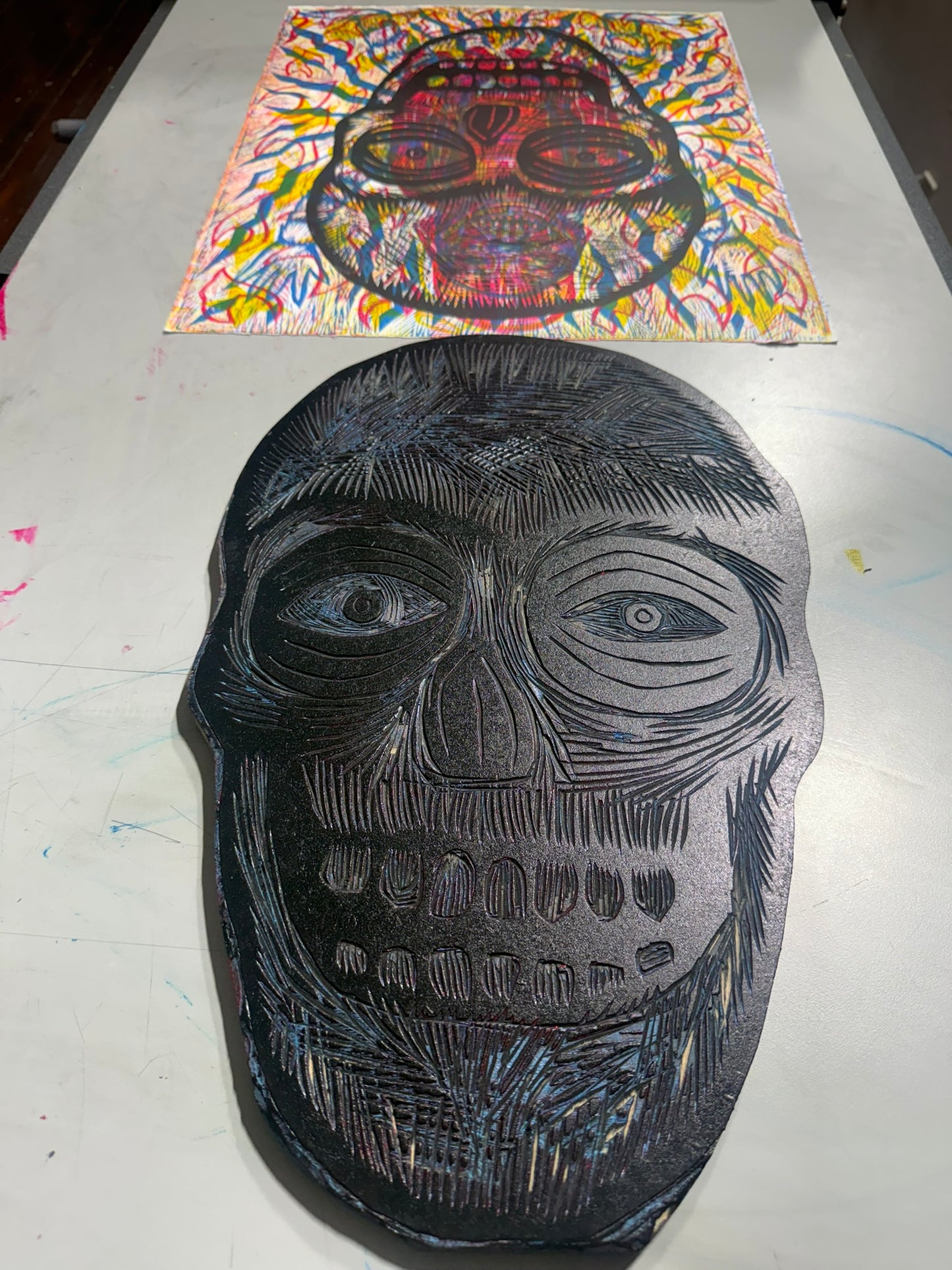 Radiant Skull Woodcut Print