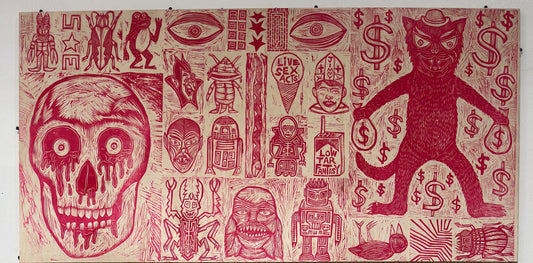 Organized Chaos Woodcuts printed on Four  Wooden Panels