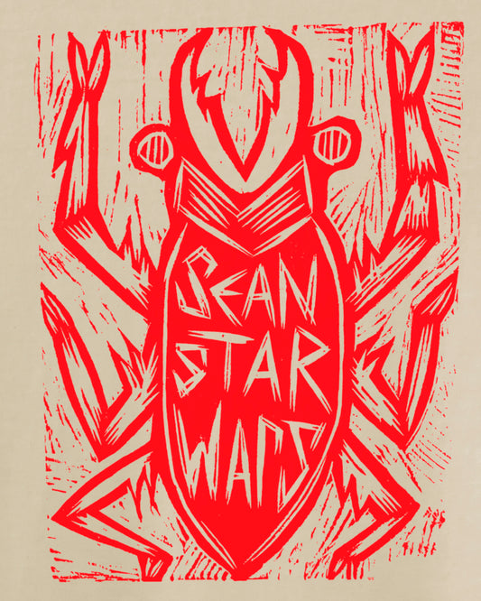 Sean Starwars Beetle Woodblock Handprinted on T-Shirt