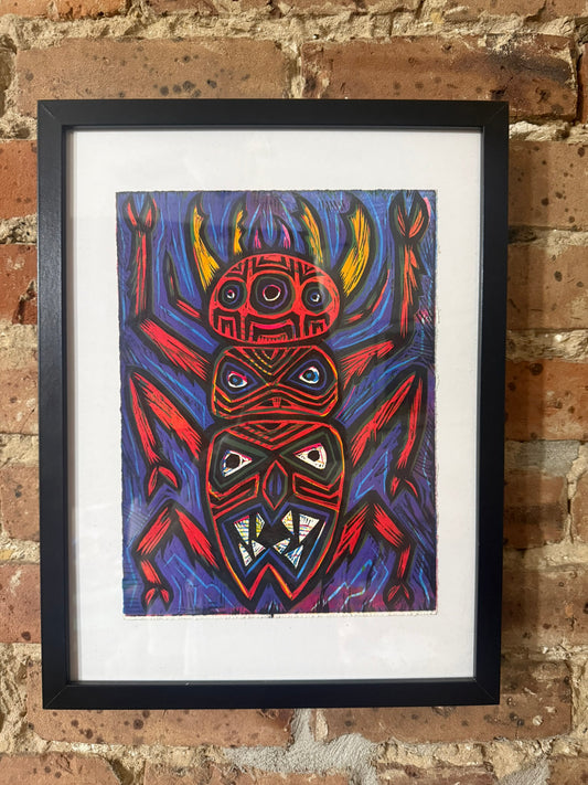 Totem Beetle Multicolor Limited Edition Woodcut Print