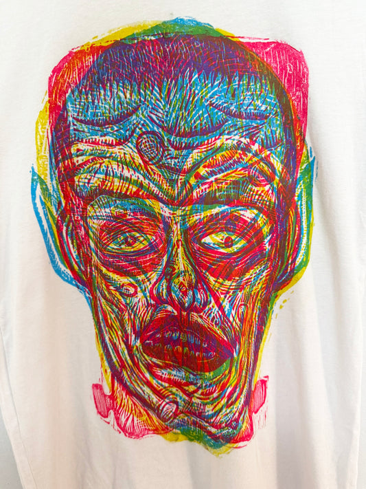 Frankenstein Skull Vampire Linocut Handprinted T-Shirt