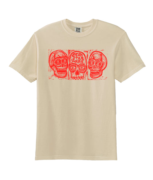 3 Shina Skulls Woodblock Handprinted T-Shirt
