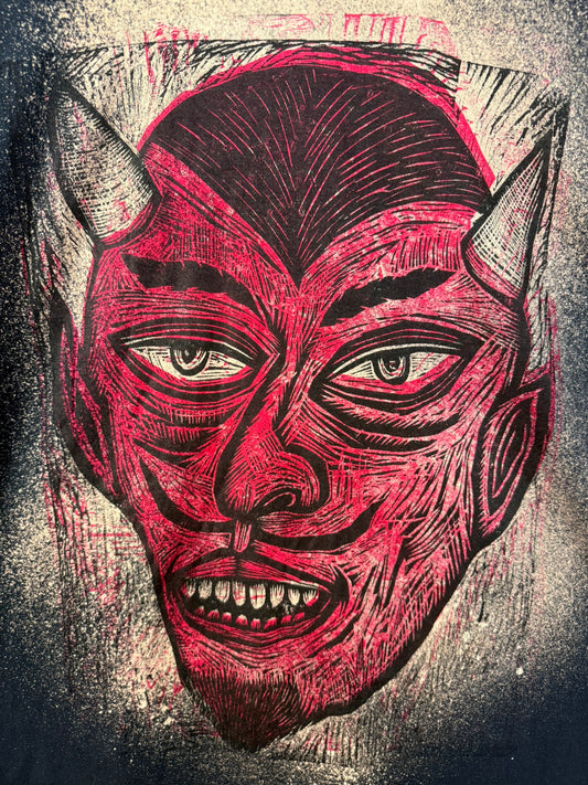 Space Dust Red Devil Woodblock Handprinted T-Shirt