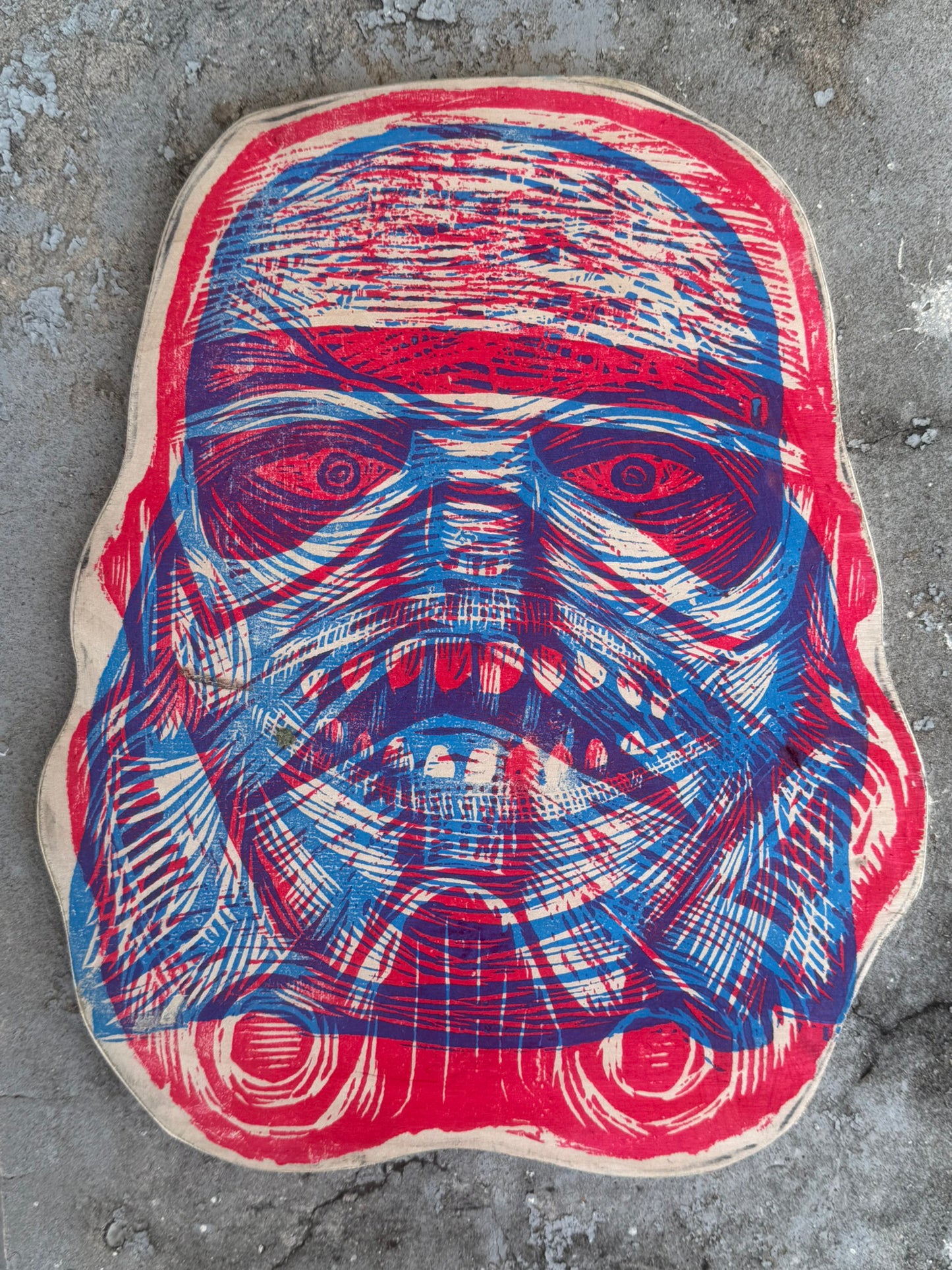 Stormtrooper/ Creature Woodcut printed on Wooden Panel