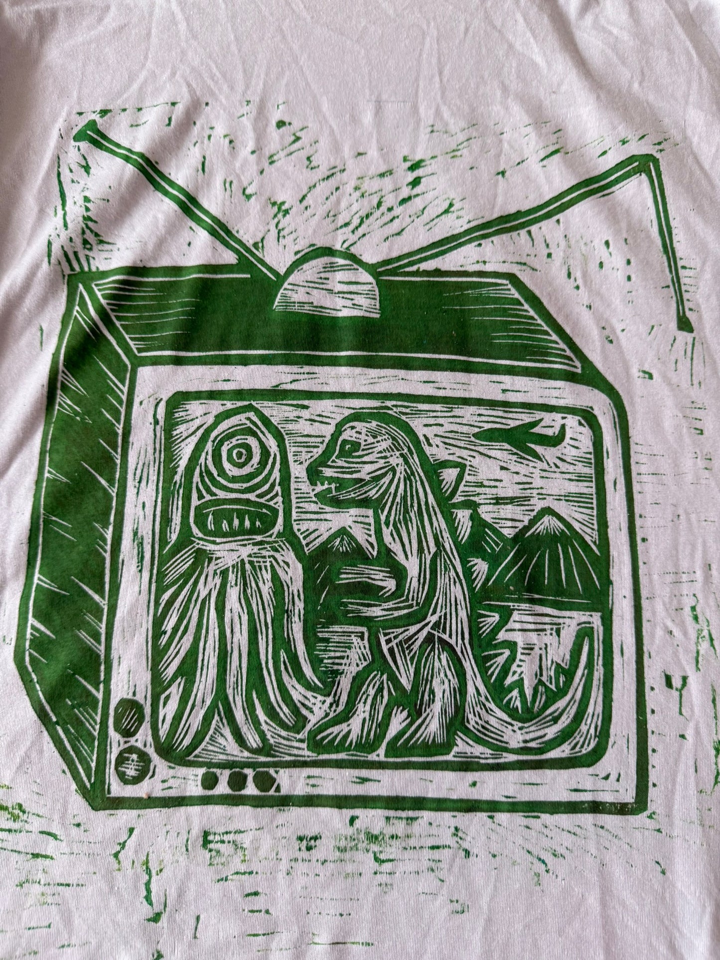Television Woodcut Handprinted T-Shirt