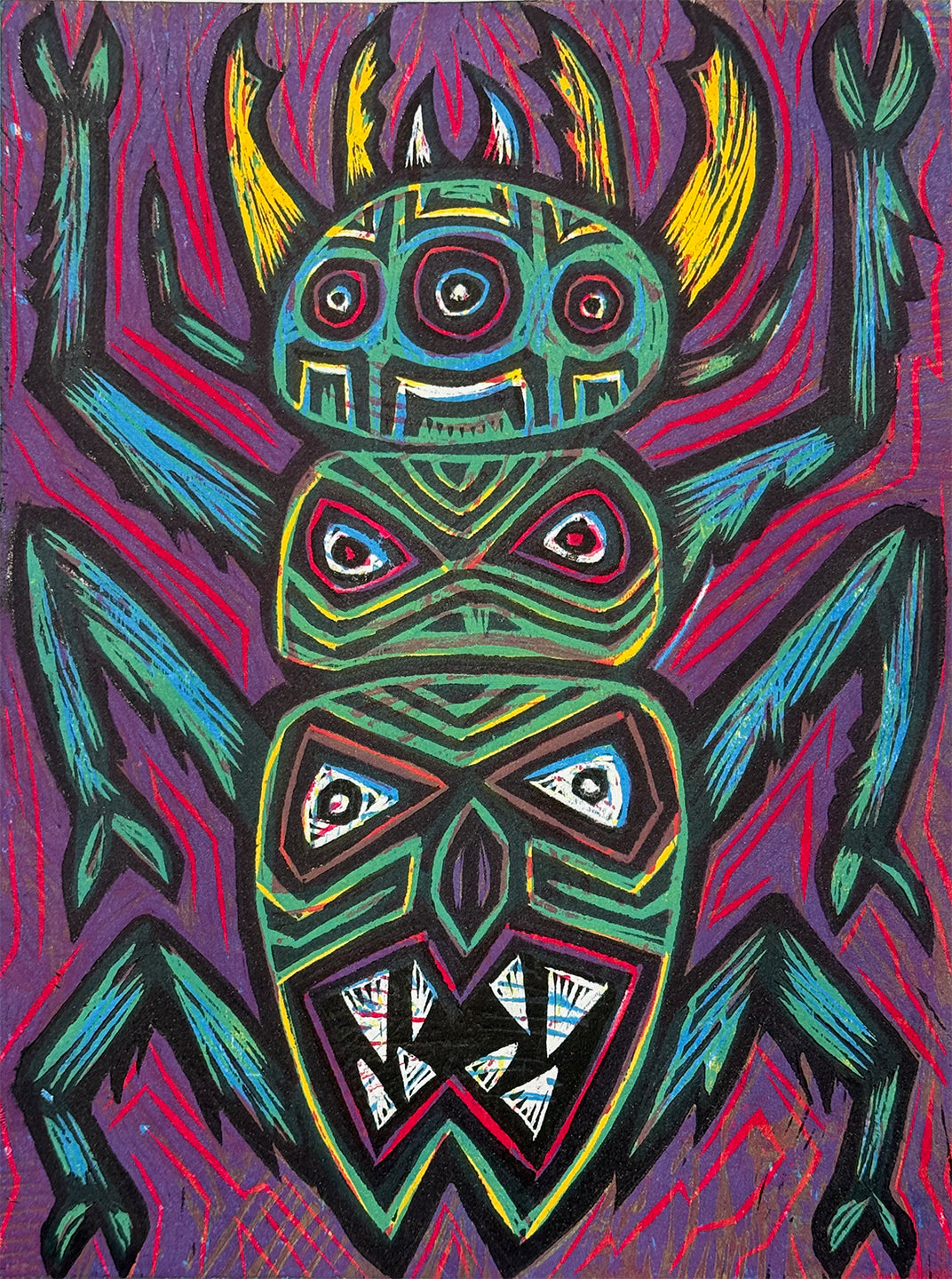 Totem Beetle Multicolor Limited Edition Woodcut Print