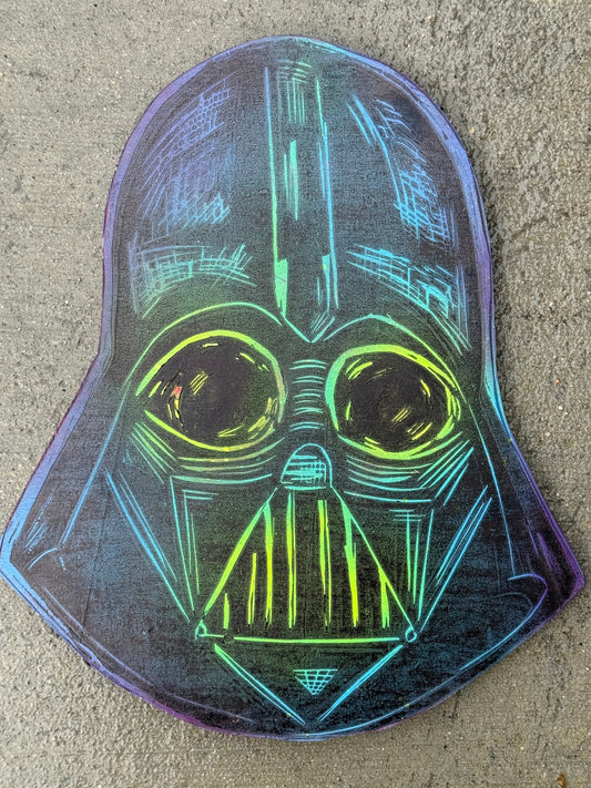 Vader Head Woodcut handprinted on Wooden Panel