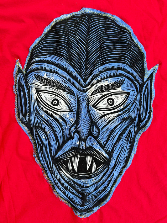 Bleach Eyes Vampire Appliqued Woodcut Handprinted T-Shirt