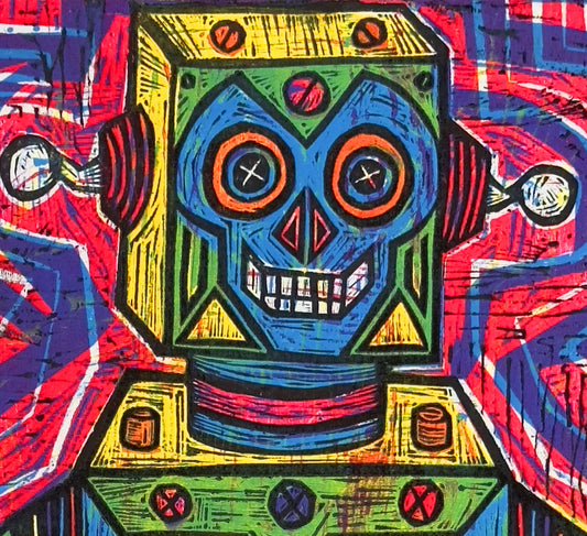 Green Yonezawa Robot (Limited Editioned Handprinted Woodcut) Multi Color