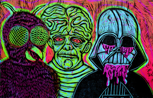 Monstruos Diabolicos Color Handprinted Woodcut