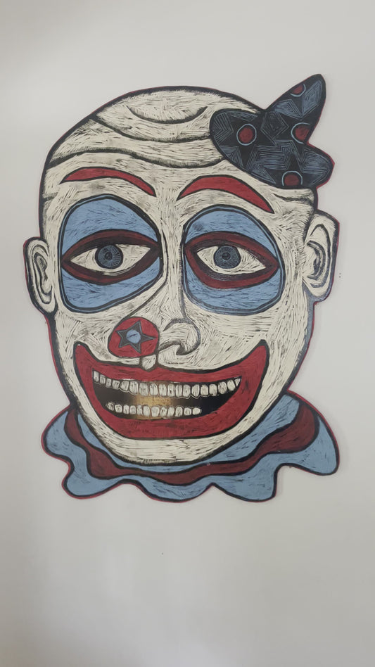 Nightmare Clown Painted Woodcarving
