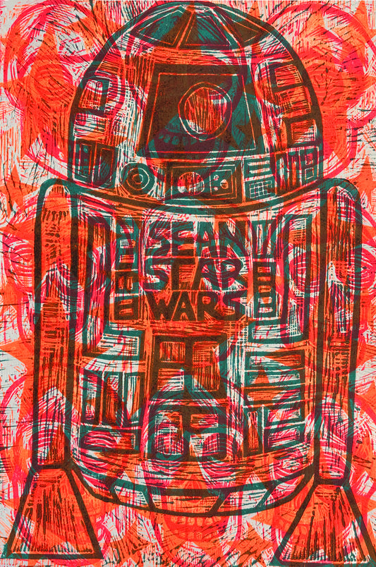 Artoo, Skulls and Stars Handprinted Color Woodcut Print