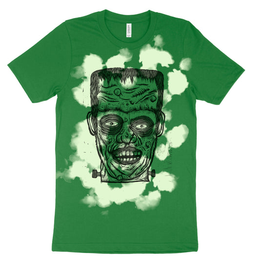 Frankenstein Bleachout Linocut Handprinted T-Shirt