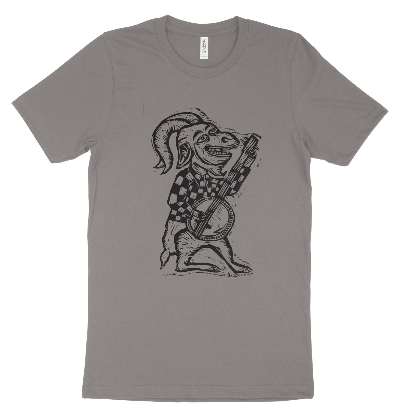 Banjo Goat Woodcut Handprinted T-Shirt