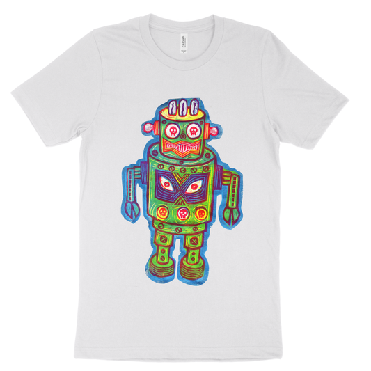 Color Robot Woodcut Handprinted T-Shirt
