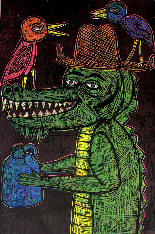 Country Croc Multi block Handprinted Color Woodcut