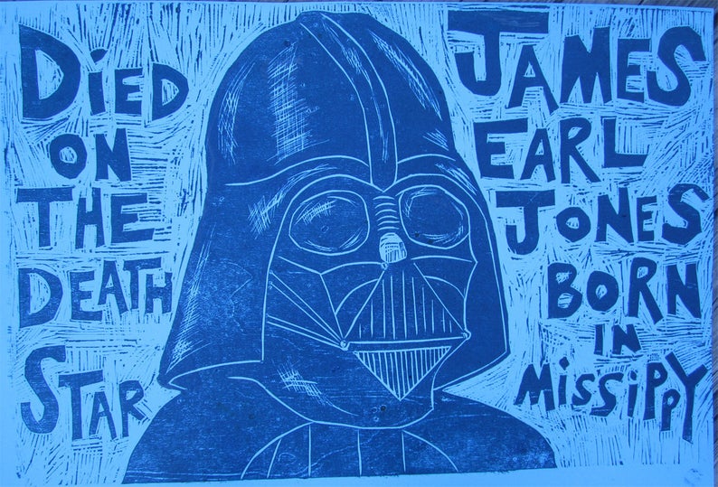 Darth Vader/James Earl Jones Woodcut Handprinted Print
