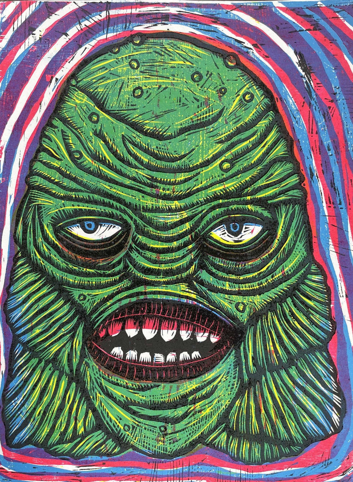 Creature Editioned Multicolor Handprinted Woodcut Print
