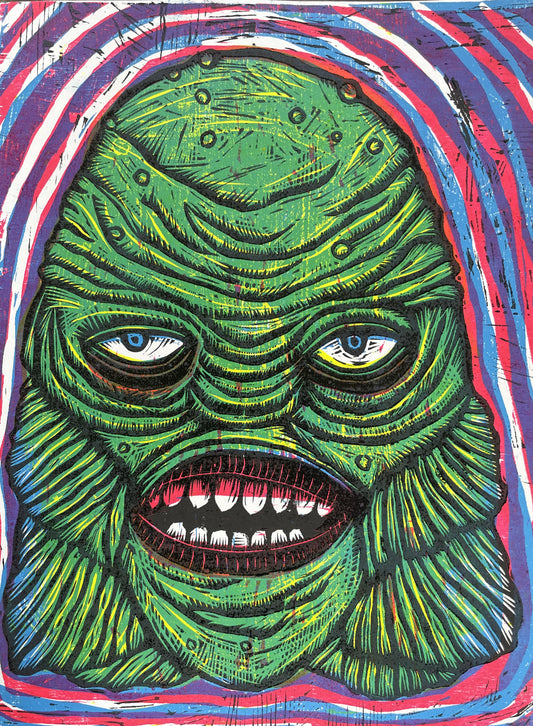 Creature Editioned Multicolor Handprinted Woodcut Print
