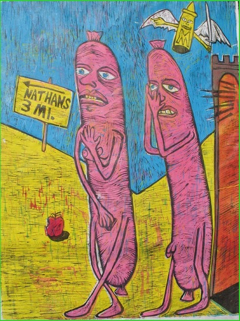 The Expulsion Multiblock Color Woodcut Handpulled Print