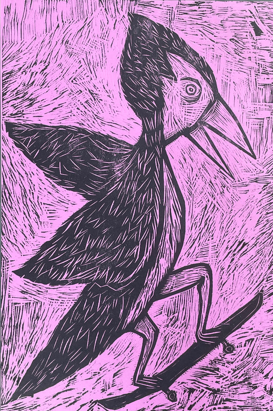 Fly High Woodcut Handpulled Print