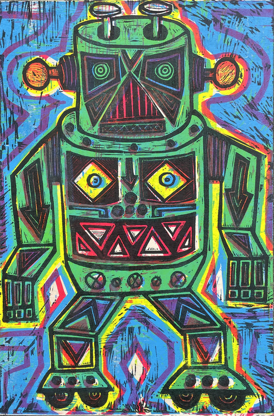 Oracle  Woodcut Printed on Wooden Panel
