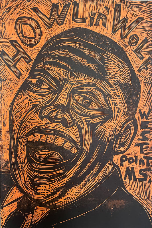 Howlin’ Wolf Handprinted Woodcut Print