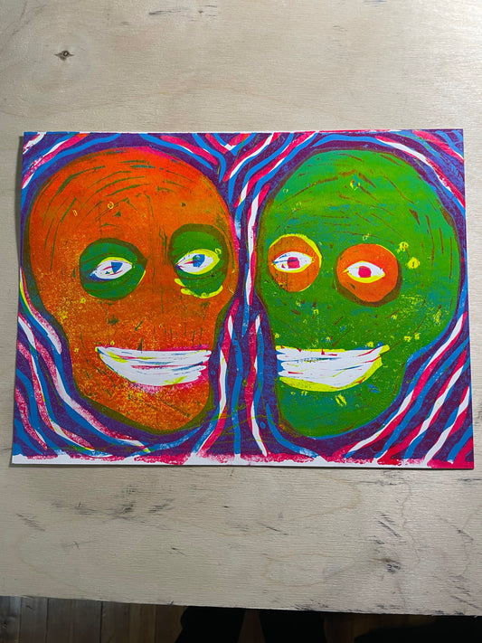 Lino Skulls editioned linocut