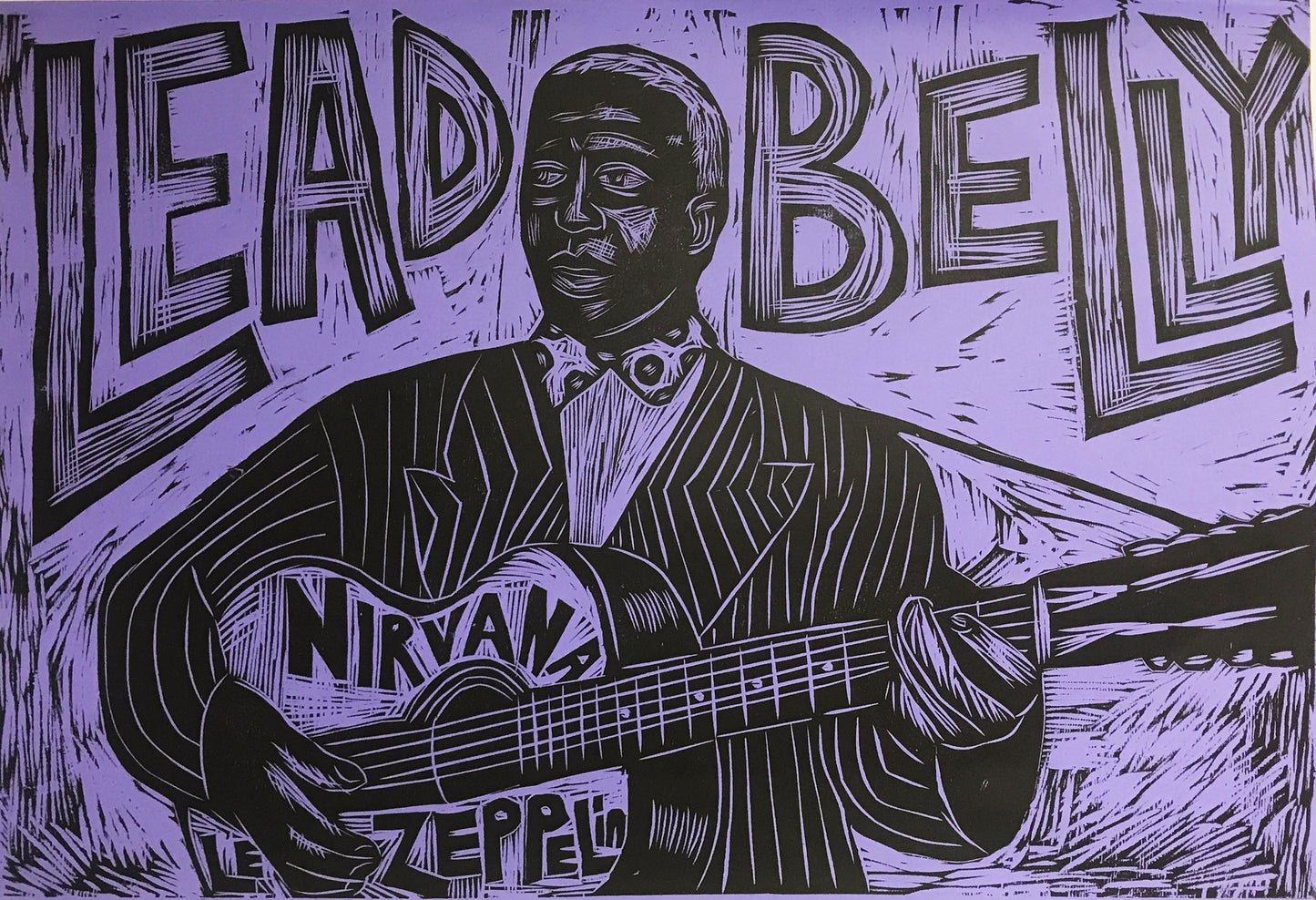 Leadbelly Handprinted Woodcut Print