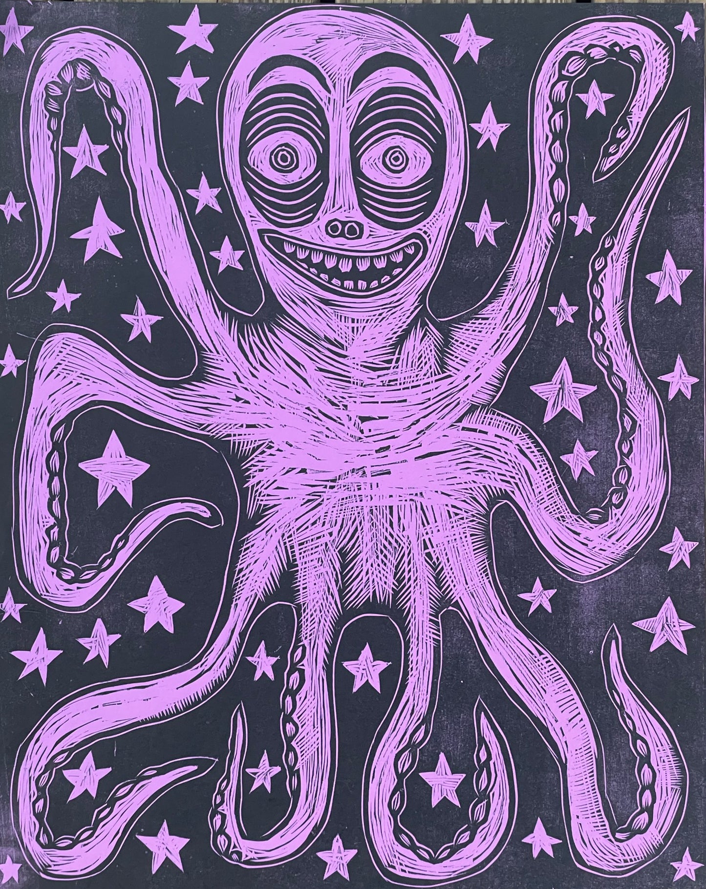 Octopus Woodcut Handpulled Print