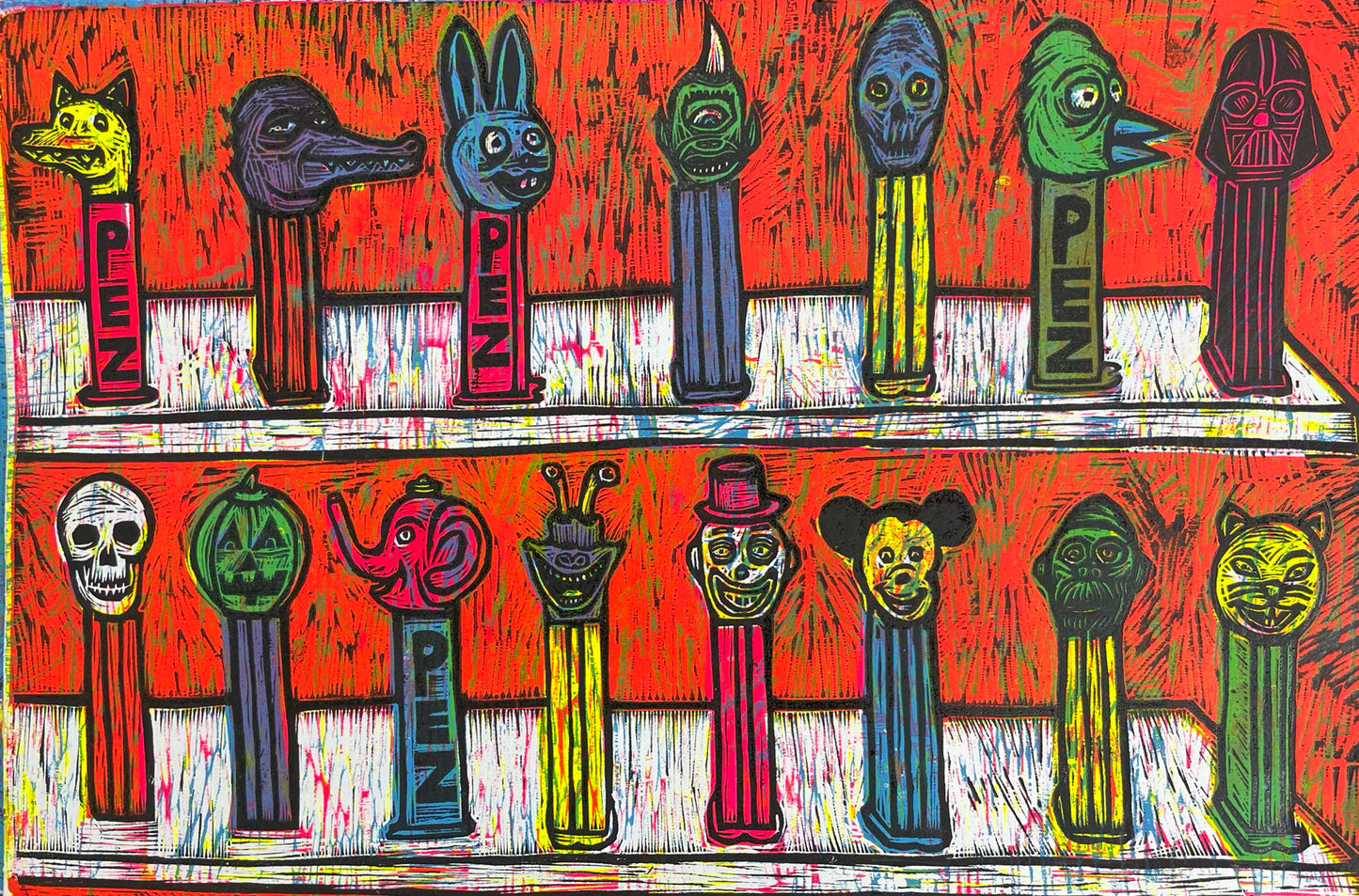 Pez Color Multi color Handpulled Woodcut Print