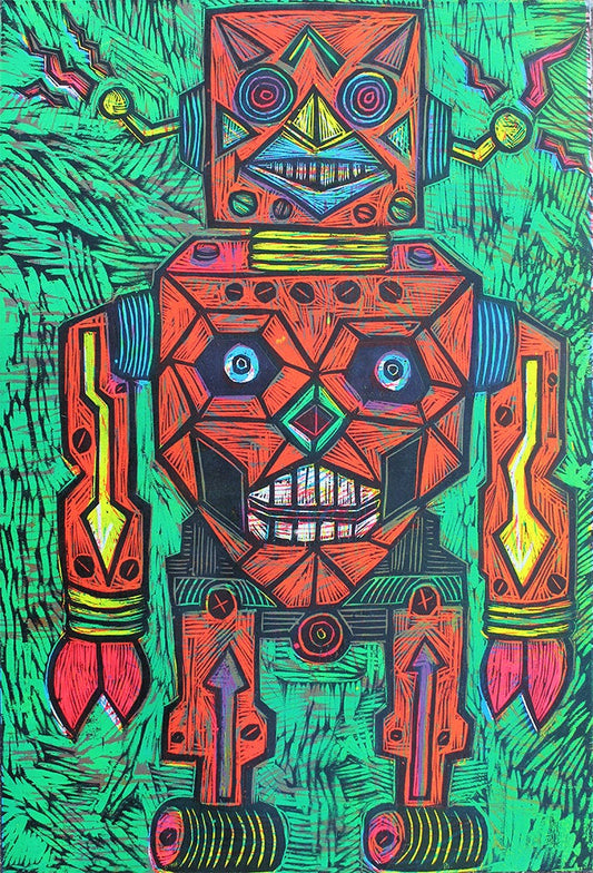 Robot Multi block Color Woodcut