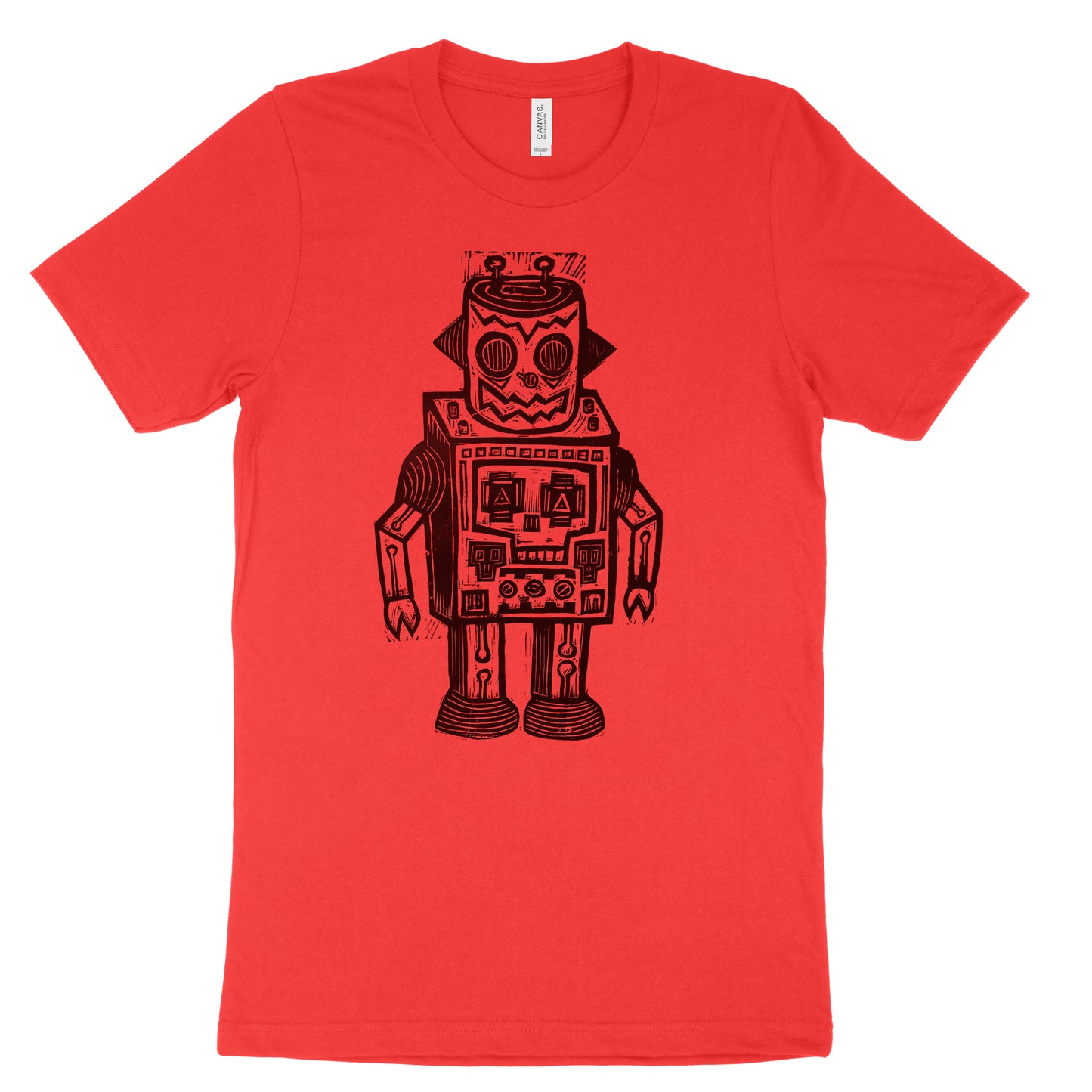 Skull Robot Linocut Handprinted T-Shirt