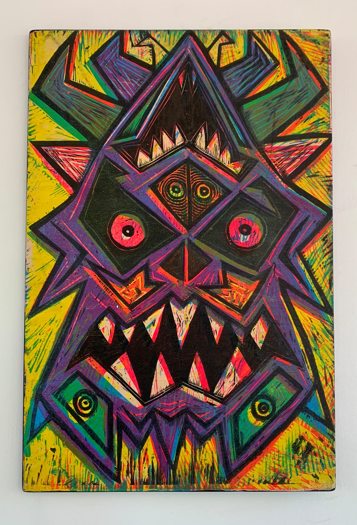 Trigon Woodcut Printed on Wooden Panel