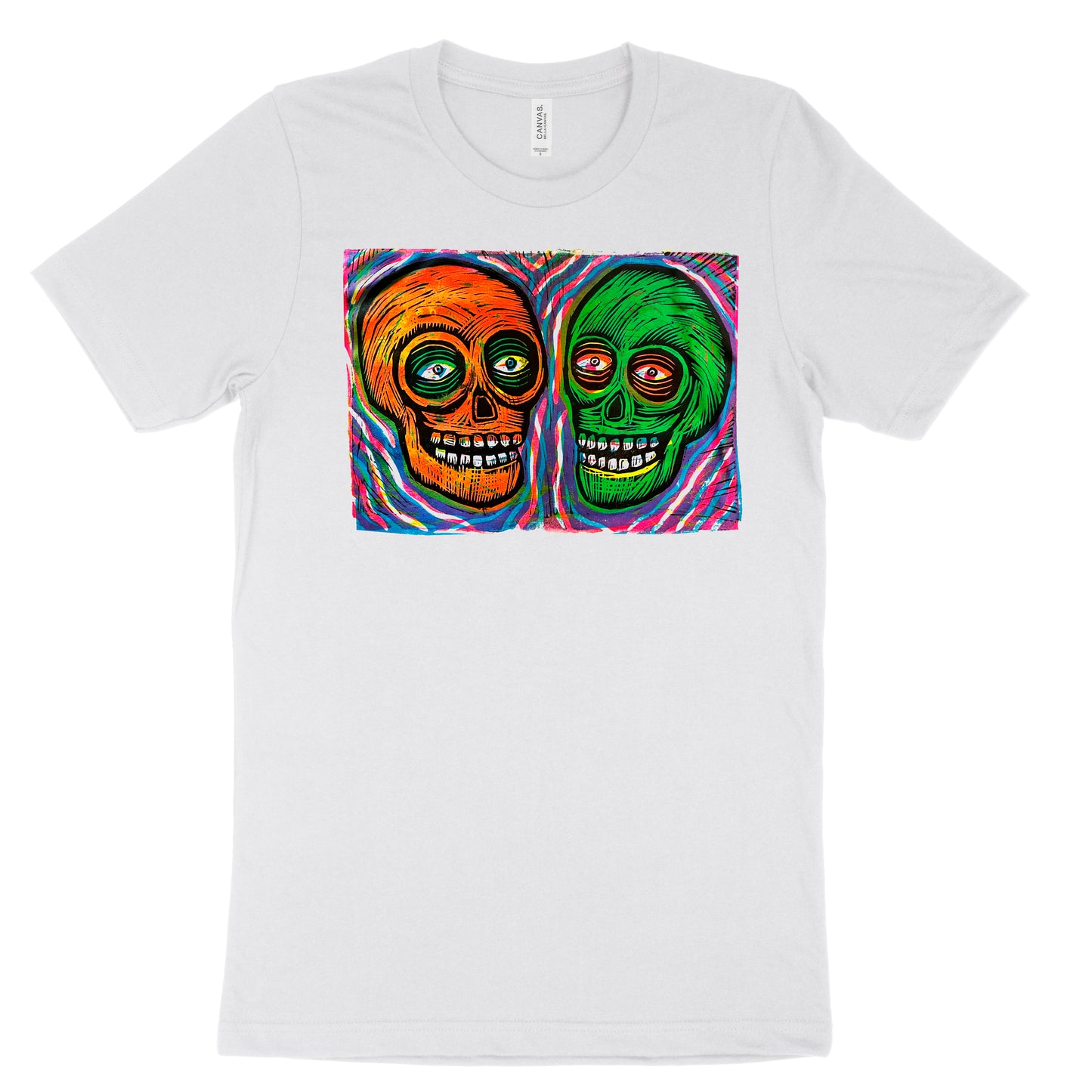 Twin Skulls Lino cut printed T-Shirt
