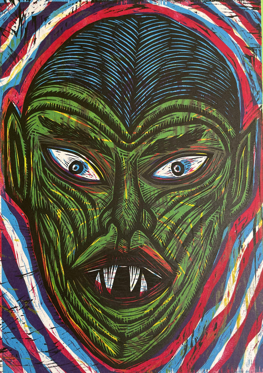Vampire Editioned Multi Color Woodcut Handpulled Print