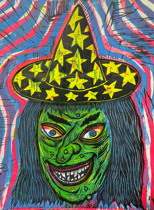 Witch Editioned Handpulled Color Woodcut Print