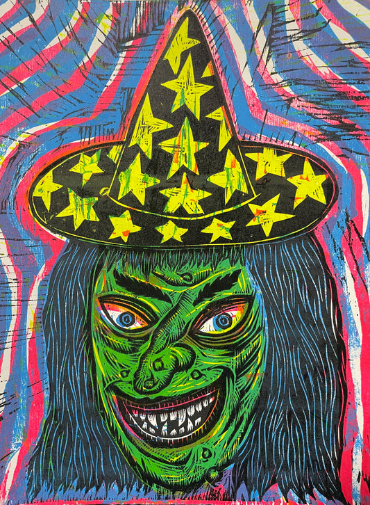 Witch Editioned Handpulled Multi Color Woodcut Print
