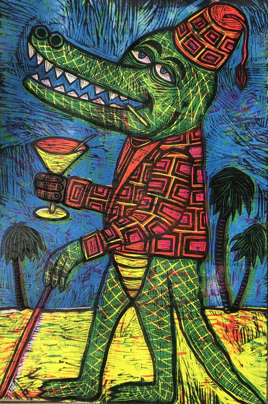 The Sophisticate Multi Color Handprinted Woodcut Print