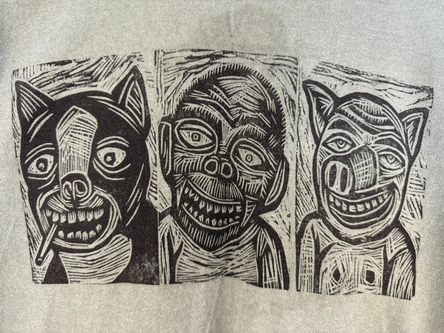 3 Animals Woodblock Handprinted T-Shirt