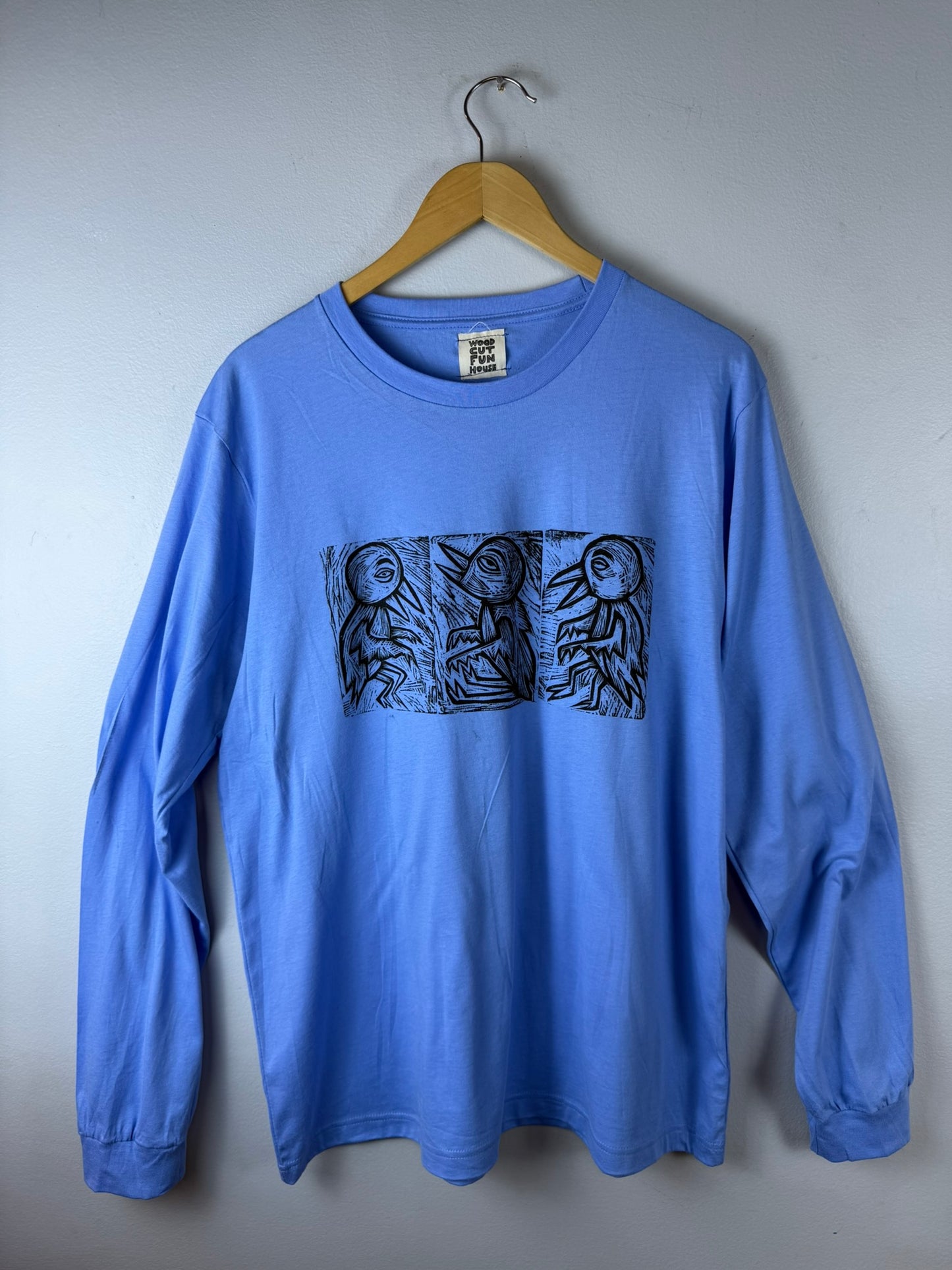 3 Birds Long Sleeve Woodblock Handprinted T-Shirt