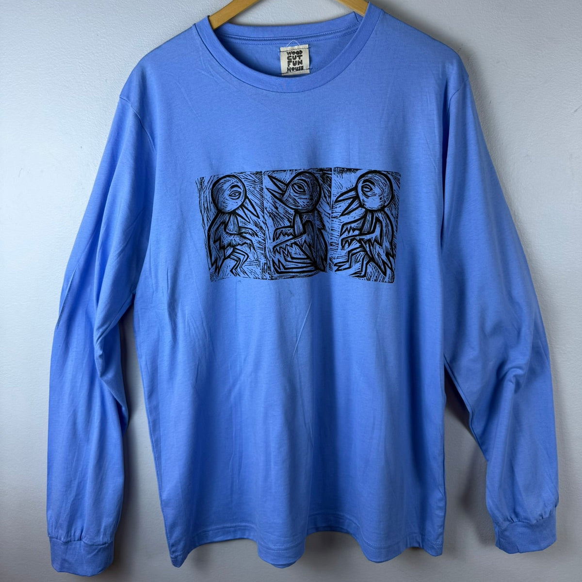 3 Birds Long Sleeve Woodblock Handprinted T-Shirt